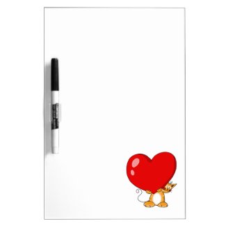 orange cat carrying a big red heart dry-erase whiteboards