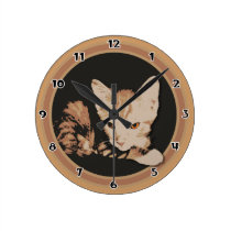 Orange Cat Circle Round Wall Clock