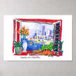 Orange Cat, flowers and beach view posters