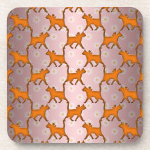 Orange Cat Silhouette Pattern Beverage Coaster