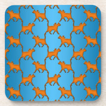 Orange Cats on Blue Background Pattern Coasters