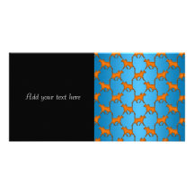 Orange Cats on Blue Background Pattern Custom Photo Card