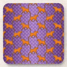 Orange Cats Pattern on Purple Polka Dots Drink Coaster