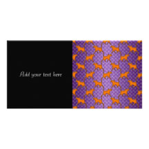 Orange Cats Pattern on Purple Polka Dots Photo Cards