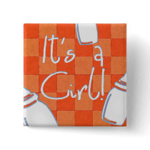 Orange Checkerboard It's A Girl! buttons by JaZilla Orange Checkerboard It's A Girl! buttons