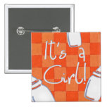 Orange Checkerboard It's A Girl! Button