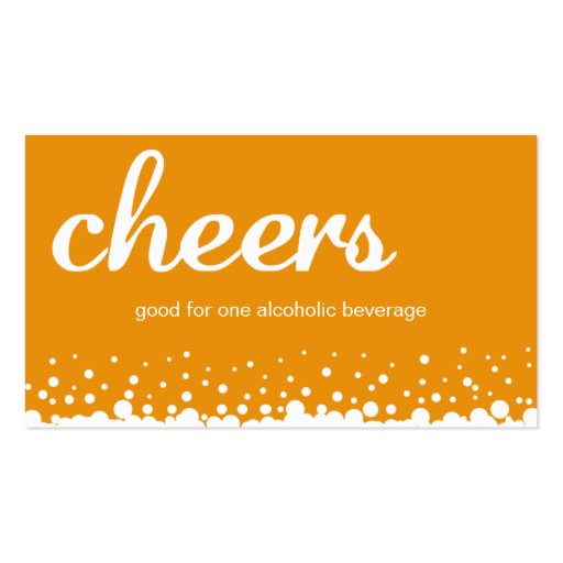 Orange cheers bubble wedding custom drink ticket business cards