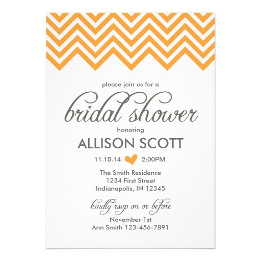 Orange Chevron Bridal Shower Invitation