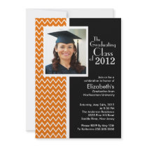 Orange Chevron Photo Graduation Party Invitation