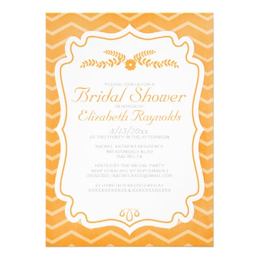 Orange Chevron Stripes Bridal Shower Invitations