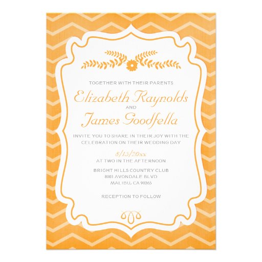Orange Chevron Stripes Wedding Invitations