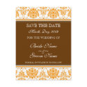 Orange Chocolate Damask Save the Date Postcards