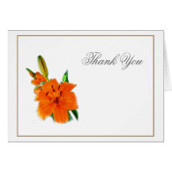 orange color lily flowers,  thank you note card.