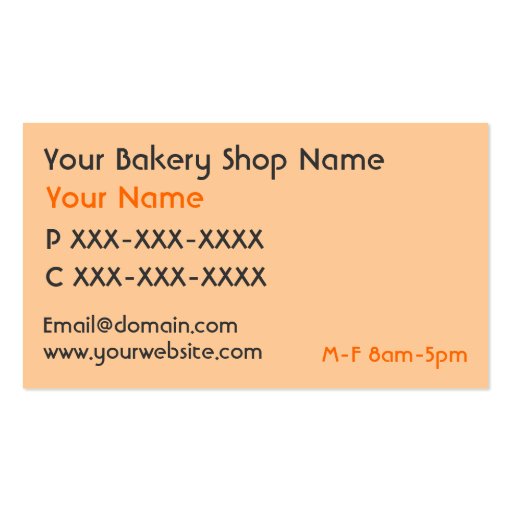 Orange completely customizable bakery shop cards business card template (back side)