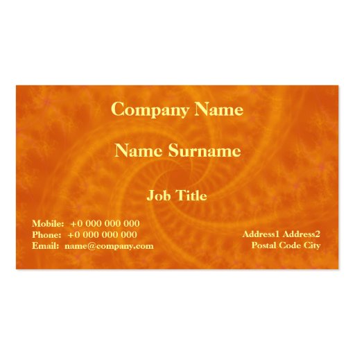 Orange Contrail Spiral Card Business Cards (front side)