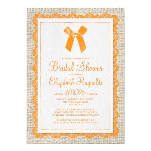 Orange Country Burlap Bridal Shower Invitations