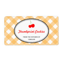 Orange country gingham pattern red cherry food labels