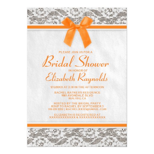 Orange Country Lace Bridal Shower Invitations