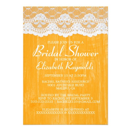 Orange Country Lace Bridal Shower Invitations