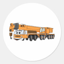 Orange Crane Cartoon Round Stickers