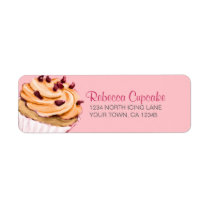 Orange Cupcake on Pink Return Address Label
