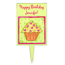 Orange Cupcake with Hearts Cake Pick Personalized cake picks