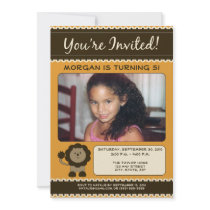 Orange Custom 5x7 Flat Lion Birthday Party Invite invitations
