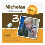 Orange Custom Lion & Birdie Birthday Party Invite