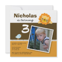 Orange Custom Lion & Birdie Birthday Party Invite invitations