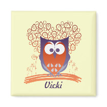 Orange Custom Whimsical Cute Owl Fridge Magnet magnets