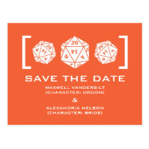 Orange D20 Dice Gamer Save the Date Postcard