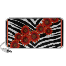ORANGE DAISIES ON ZEBRA PRINT MINI SPEAKERS