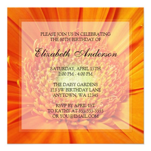 Orange Daisy 80th Birthday Party Personalized Invitations