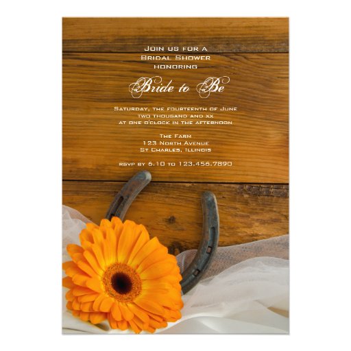 Orange Daisy and Horseshoe Country Bridal Shower Invites