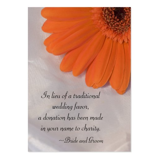 Orange Daisy and Satin Wedding Charity Favor Card Business Card (front side)