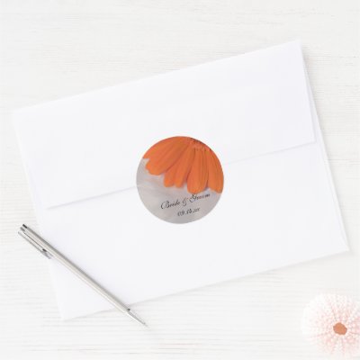 Orange Daisy and Satin Wedding Envelope Seals Round Stickers