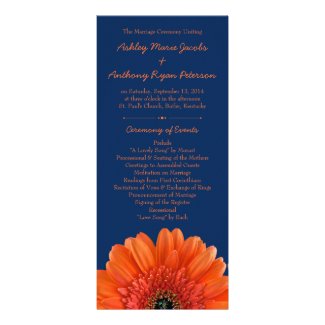 Orange Daisy Flower Navy Blue Wedding Program Rack Cards