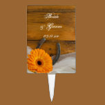 Orange Daisy Horseshoe Country Wedding Cake Topper cake picks