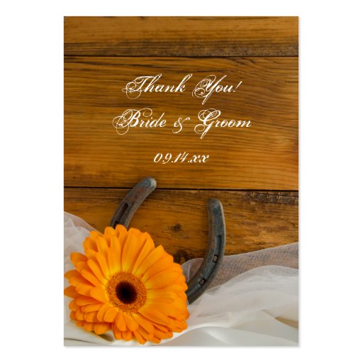 Orange Daisy Horseshoe Country Wedding Thank You Business Card Template (front side)