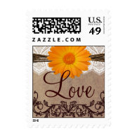 Orange Daisy LOVE Wedding Postage Stamps