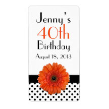 Orange Daisy Polka Dot Birthday Labels Favor Tags