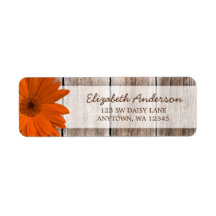Orange Daisy Rustic Barn Wood Address Labels
