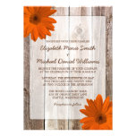 Orange Daisy Rustic Barn Wood Wedding Invite