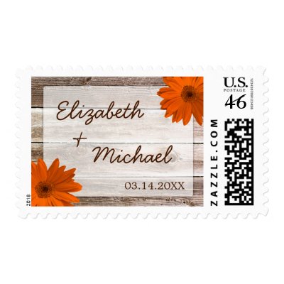 Orange Daisy Rustic Barn Wood Wedding Stamps