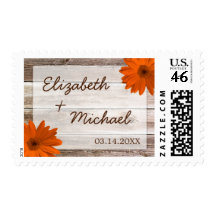 Orange Daisy Rustic Barn Wood Wedding Stamps