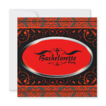 Orange Damask Bachelorette Party Invitation