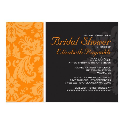 Orange Damask Bridal Shower Invitations