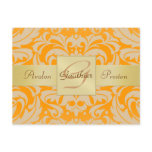 Orange Damask Gold Monogram Save The Date Postcard
