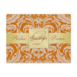 Orange Damask Gold Monogram Save The Date Postcard