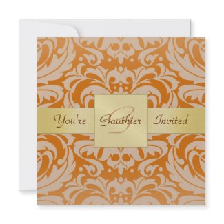 Orange Damask Gold Ribbon All Occasion Invitation invitation